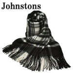 Johnstons WA000056 KU0079 WA56 Woven Tartan Check Stole ジョンストンズ 大判 ストール マフラー スカーフ カシミア タータンチェック レディース メンズ Black & White Stewart