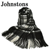 Johnstons WA000056 KU0079 WA56 Woven Tartan Check Stole ジョンストンズ 大判 ストール マフラー スカーフ カシミア タータンチェック レディース メンズ Black & White Stewart
