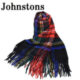 Johnstons WA000056 KU0324 WA56 Woven Tartan Check Stole ジョンストンズ 大判 ストール マフラー スカーフ カシミア タータンチェック レディース メンズ Black Stewart