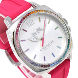 COACH BOYFRIEND QUARTZ ANALOG WATCH 14502529 PINK SILVER 保証書付き コーチ ボーイフレンド クォーツ アナログ 腕時計 電池式 ウォッチ ラバー レディース シルバー ピンク