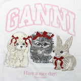 GANNI A1050029 151 BRIGHT WHITE XS S M L ガニー Tシャツ 半袖 ロゴ プリント おしゃれ ウィメンズ レディース ブライト ホワイト