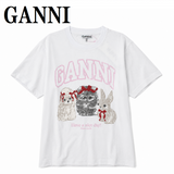 GANNI A1050029 151 BRIGHT WHITE XS S M L ガニー Tシャツ 半袖 ロゴ プリント おしゃれ ウィメンズ レディース ブライト ホワイト