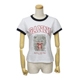 GANNI A1050030 151 BRIGHT WHITE XS S M L ガニー Tシャツ 半袖 ロゴ プリント おしゃれ ウィメンズ レディース ブライト ホワイト