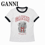 GANNI A1050030 151 BRIGHT WHITE XS S M L ガニー Tシャツ 半袖 ロゴ プリント おしゃれ ウィメンズ レディース ブライト ホワイト