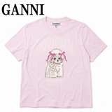 GANNI A1050062 868 CHALK PINK XS S M L ガニー Tシャツ 半袖 ロゴ プリント おしゃれ ウィメンズ レディース チョークピンク