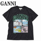 GANNI A1050070 252 PHANTOM XS S M L ガニー Tシャツ 半袖 ロゴ プリント おしゃれ ウィメンズ レディース ファントム