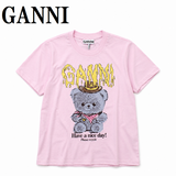 GANNI A1050074 868 CHALK PINK S M L ガニー Tシャツ 半袖 ロゴ テディ プリント おしゃれ ウィメンズ レディース チョークピンク