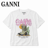 GANNI A1050075 151 BRIGHT WHITE XS S M L ガニー Tシャツ 半袖 ロゴ プリント カットソー おしゃれ ウィメンズ レディース ブライト ホワイト
