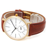 ALLY DENOVO AF5001.4 HERITAGE SMALL QUARTZ ANALOG WATCH WHITE BROWN アリーデノヴォ ヘリテージ スモール セコンド 腕時計 アナログ クォーツ 電池式 ウォッチ 36mm メンズ レディース ホワイト ブラウン