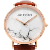 ALLY DENOVO AF5005.4 CARRARA MARBLE QUARTZ ANALOG WATCH WHITEMARBLE BROWN アリーデノヴォ カララマーブル 腕時計 アナログ クォーツ 電池式 ウォッチ 36mm メンズ レディース ホワイトマーブル ブラウン