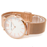ALLY DENOVO AF5014.4 NEW VINTAGE MESH QUARTZ ANALOG WATCH WHITE ROSEGOLD アリーデノヴォ ニューヴィンテージ メッシュ 腕時計 アナログ クォーツ 電池式 ウォッチ 36mm メンズ レディース ホワイト ローズゴールド