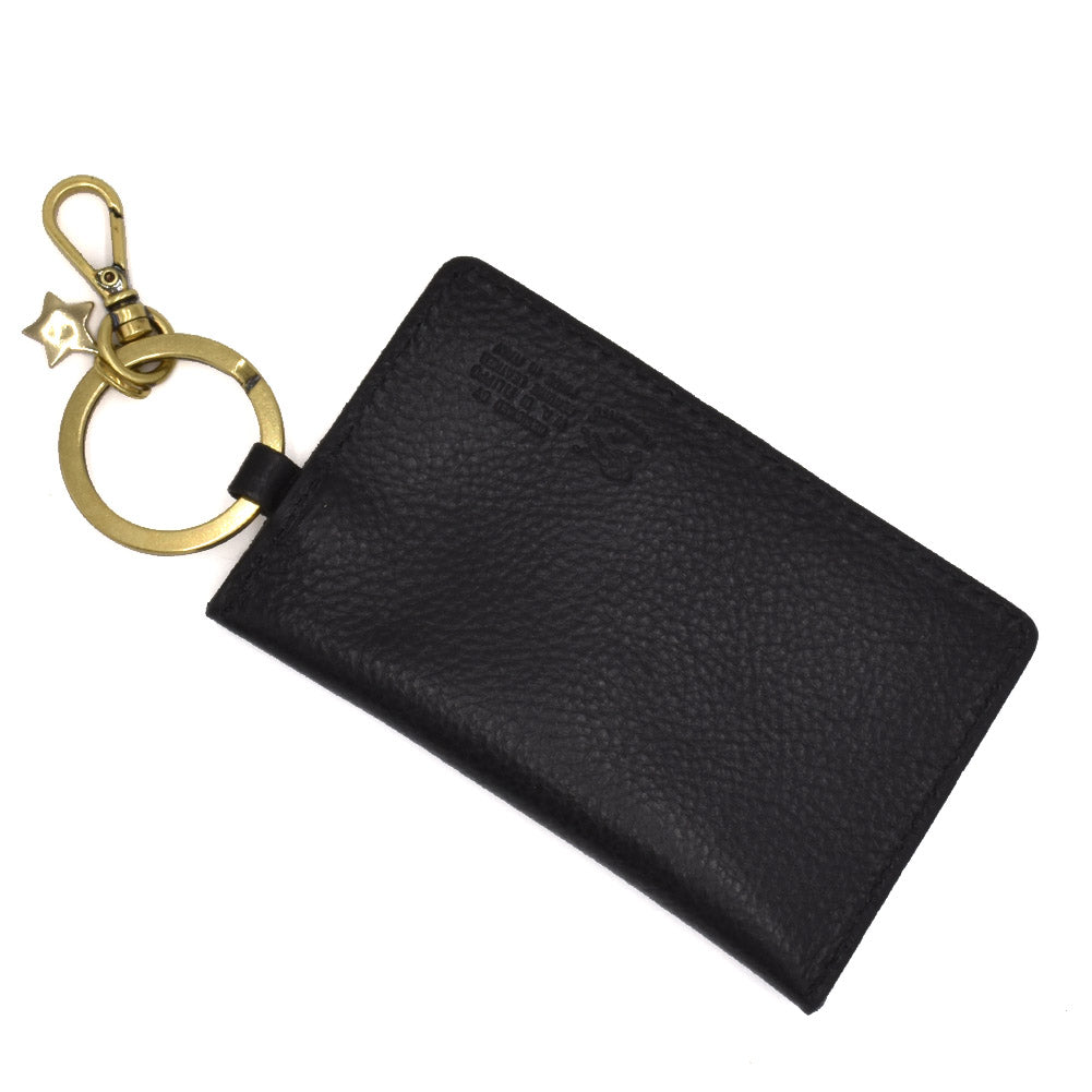 IL BISONTE LEATHER CARD CACE KEY RING CHAIN SKH042 BK110 BLACK