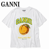 GANNI T3529 151 BRIGHT WHITE XS S M L XL ガニー Tシャツ 半袖 ロゴ プリント おしゃれ ウィメンズ レディース ブライト ホワイト