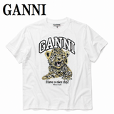 GANNI T4124 943 LEOPARD XXS XS S M L XL ガニー Tシャツ 半袖 ロゴ プリント おしゃれ ウィメンズ レディース レオパード