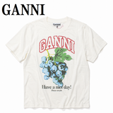GANNI T4230 135 EGRET XXS XS S M L XL ガニー Tシャツ 半袖 ロゴ プリント おしゃれ ウィメンズ レディース イーグレット