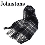 Johnstons WA000016 KU0079 WA16 tartan check scarf ジョンストンズ タータンチェック スカーフ マフラー ストール カシミア レディース メンズ Black White Stewart
