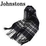 Johnstons WA000016 KU0079 WA16 tartan check scarf ジョンストンズ タータンチェック スカーフ マフラー ストール カシミア レディース メンズ Black White Stewart