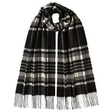 Johnstons WA000016 KU0079 WA16 tartan check scarf ジョンストンズ タータンチェック スカーフ マフラー ストール カシミア レディース メンズ Black White Stewart