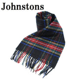 Johnstons CASHMERE TARTAN SCARF WA000016 KU0324 WA16 BLACK STEWART ジョンストンズ ストール カシミア マフラー スカーフ 小判 タータンチェック レディース メンズ ブラック スチュワート