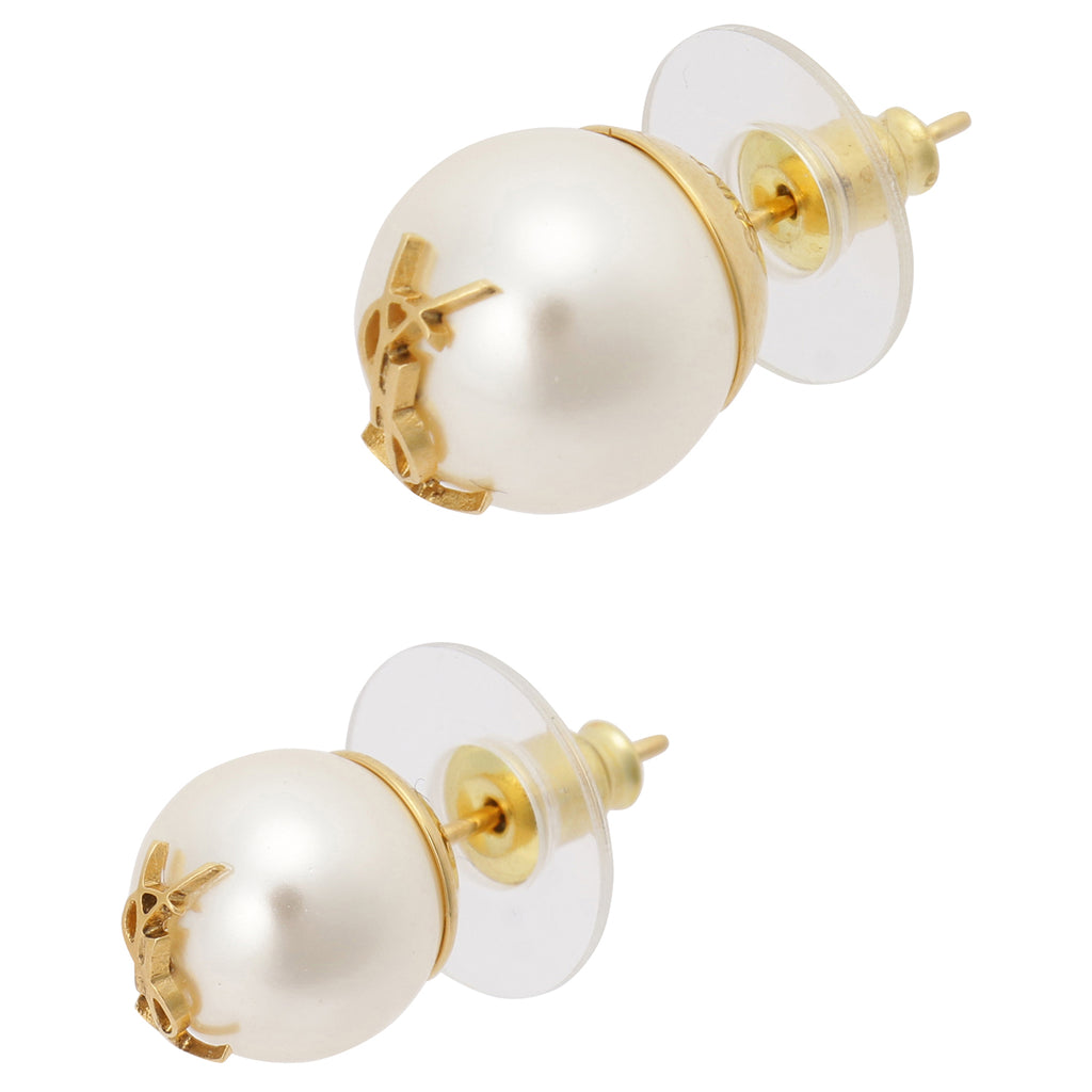 SAINT LAURENT CASSANDRE PEARL EARRINGS 691563 Y1526 9018 YSL CREAM