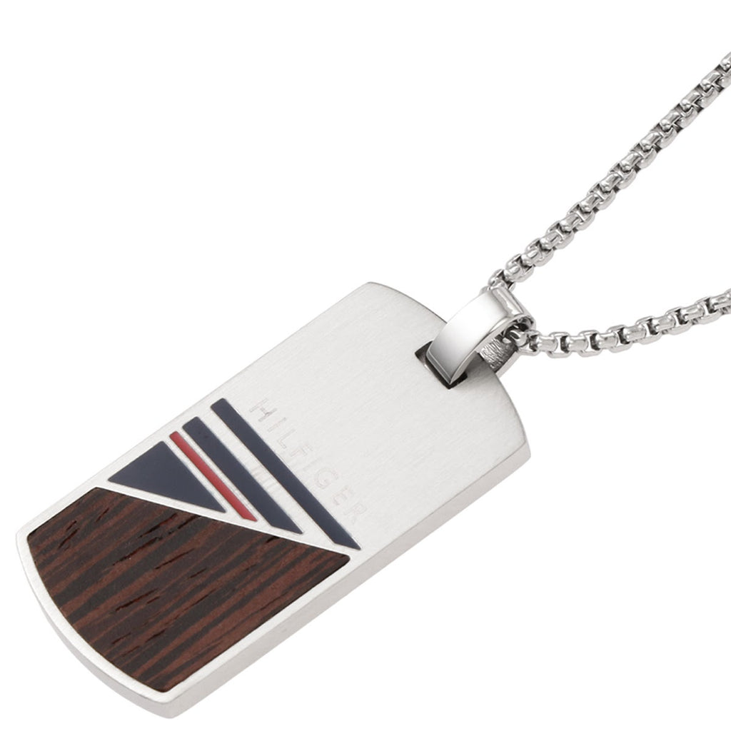 TOMMY HILFIGER WOOD DOG TAG NECKLACE 2790322 SILVER トミー