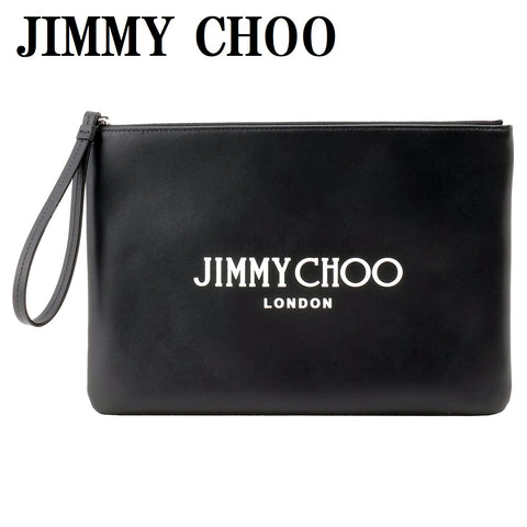 JIMMY CHOO ZIP POUCH CLUTCH BAG BLACK WHITE ジミーチュウ