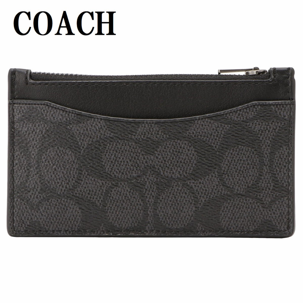 COACH ZIP CARD CASE IN SIGNATURE CANVAS C0985 CHR CHARCOAL コーチ