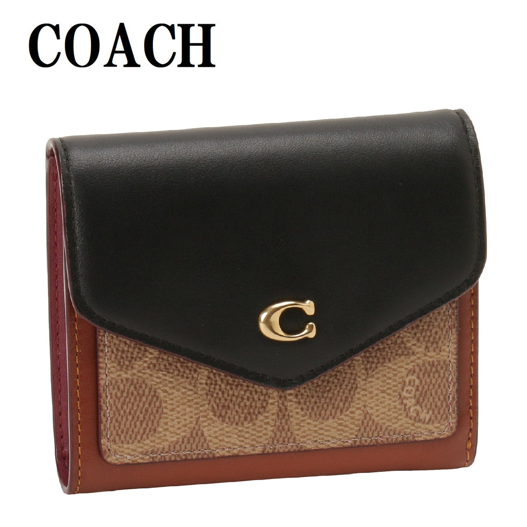 COACH COLORBLOCK WYN SMALL WALLET C3156 B4NQ6 TAN BLACK コーチ 三