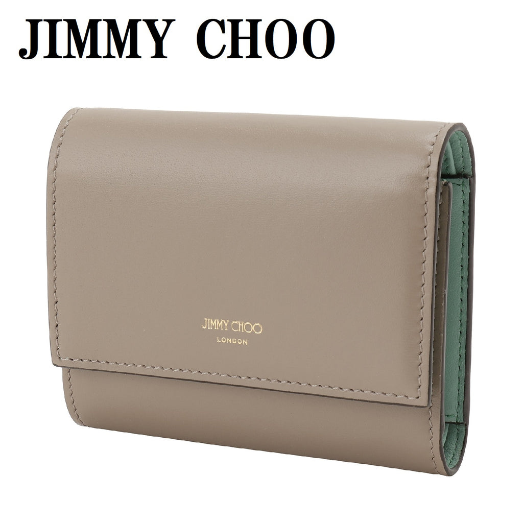 JIMMY CHOO MARINDA AYO LEATHER MINI WALLET TAUPE SMOKE GREEN