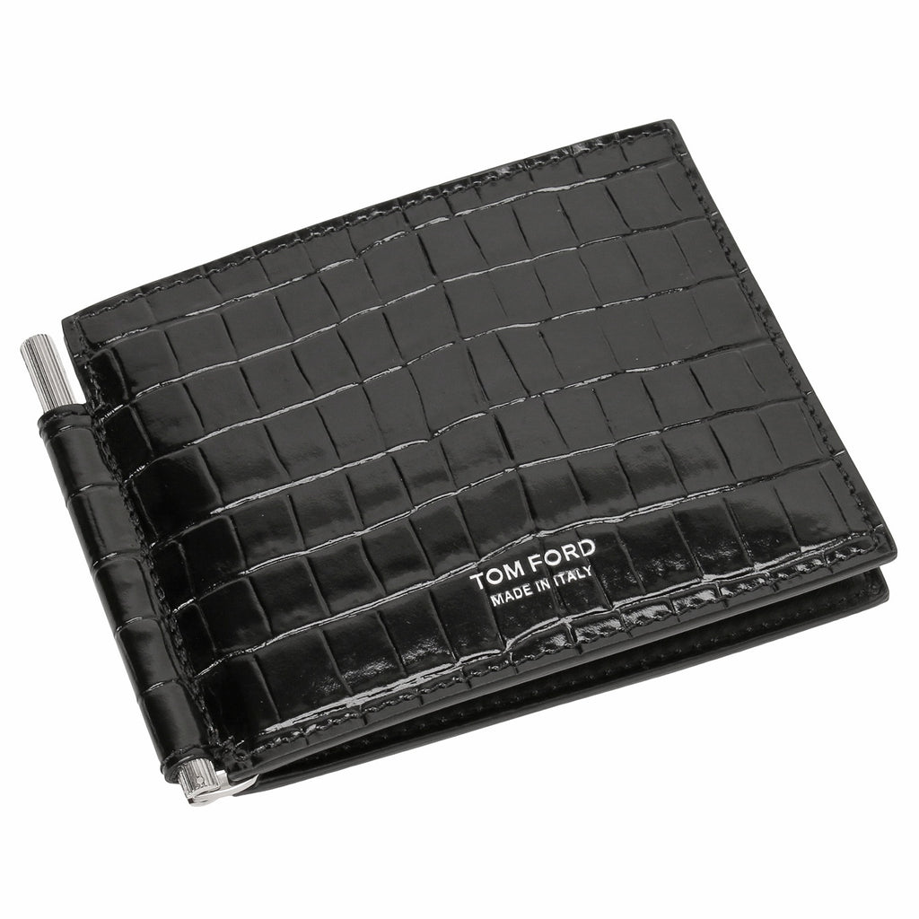 TOM FORD T LINE MONEY CLIP WALLET GLOSSY PRINTED CROC Y0231