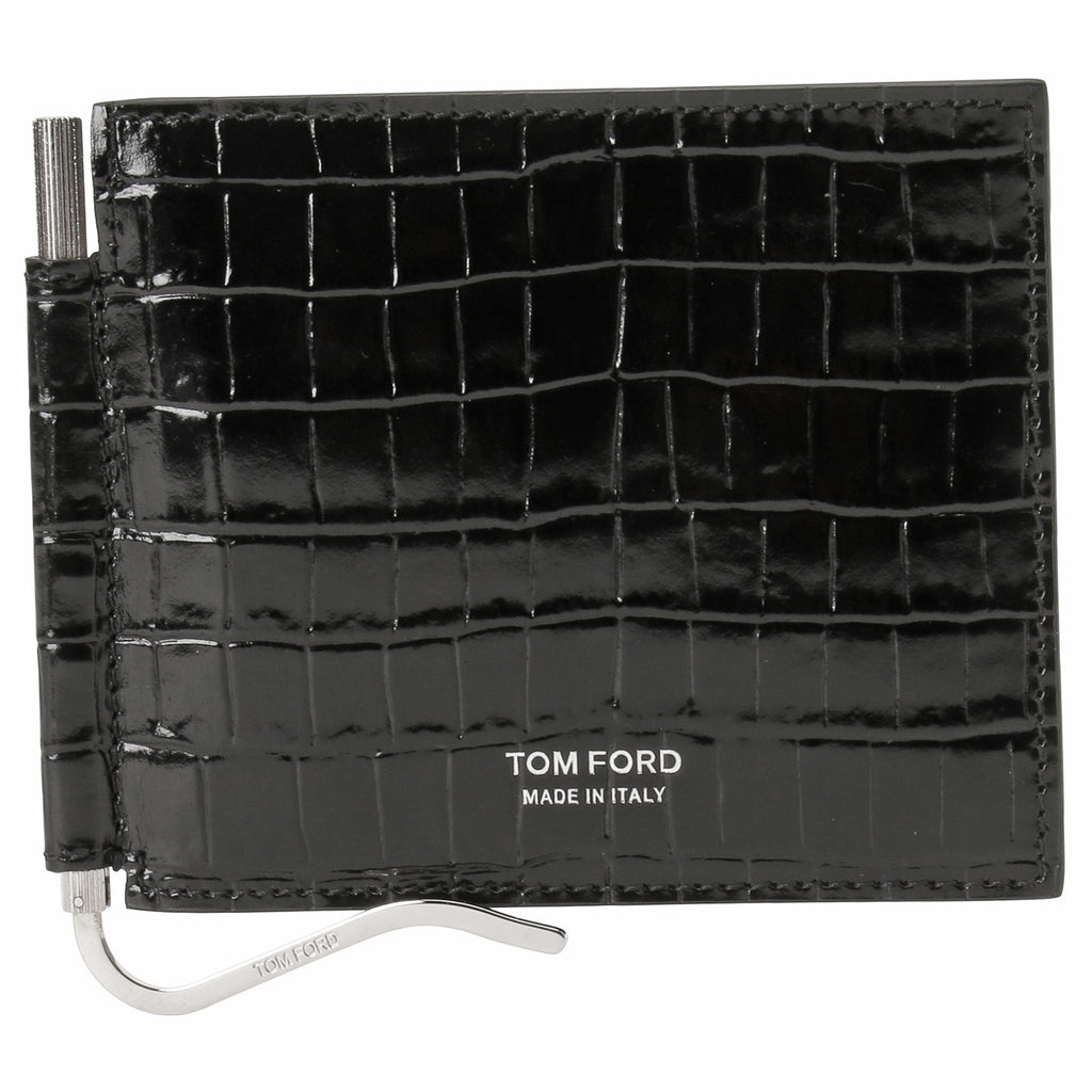 TOM FORD T LINE MONEY CLIP WALLET GLOSSY PRINTED CROC Y0231