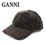 GANNI CAP A6921 006 BLACK WASHED ガニー キャップ 帽子 ベースボール ロゴ デニム おしゃれ ウィメンズ レディース ウォッシュド ブラック