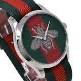 GUCCI G-TIMELESS QUARTZ ANALOG WATCH 38mm YA1264148 SILVER GREEN RED グッチ ジータイムレス アナログ 腕時計 クォーツ 電池式 ウォッチ レディース ウェブ ストライプ シルバー
