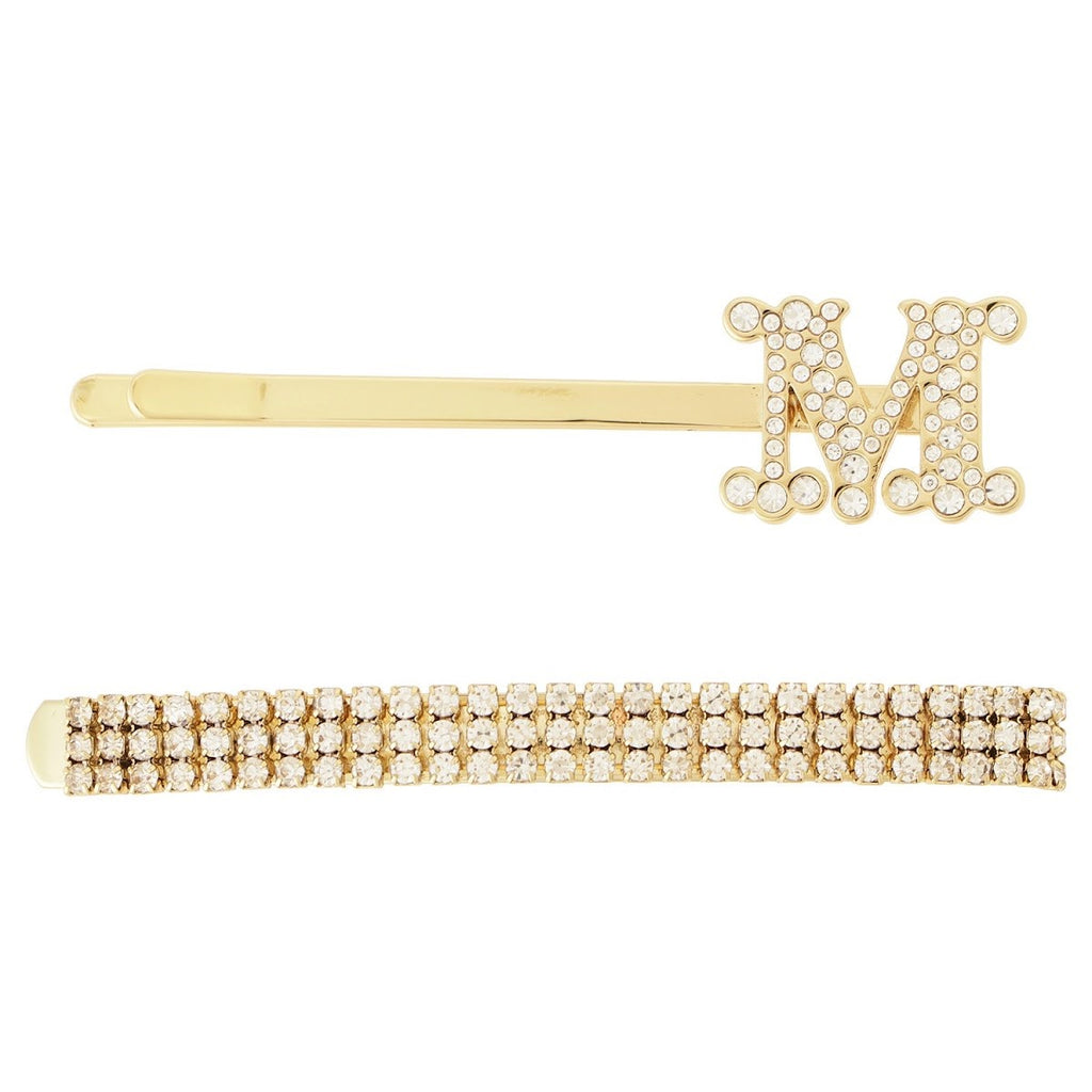 MAX MARA SET METAL HAIR CLIPS 14756122901 GOLD CRYSTAL マックス