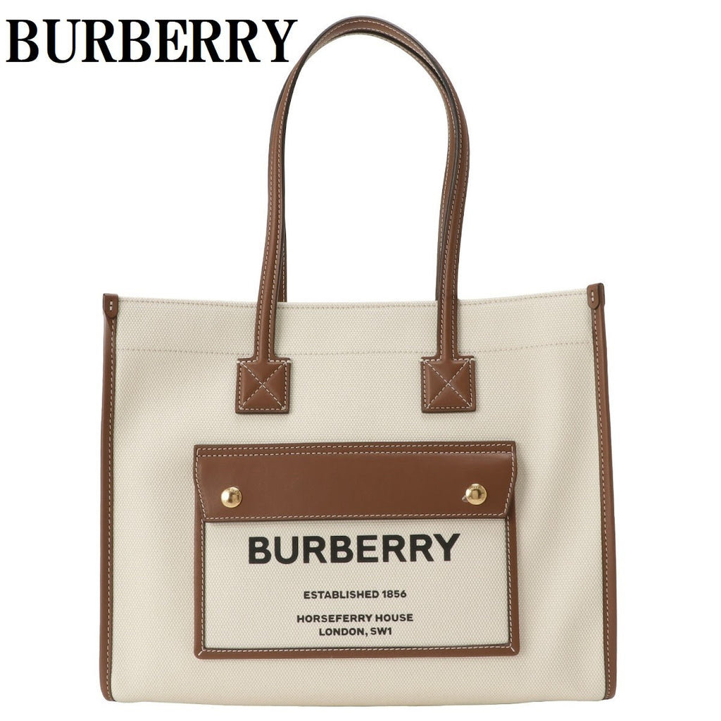 BURBERRY CANVAS LEATHER SMALL FREYA TOTE BAG 8044138 A1395 NATURAL
